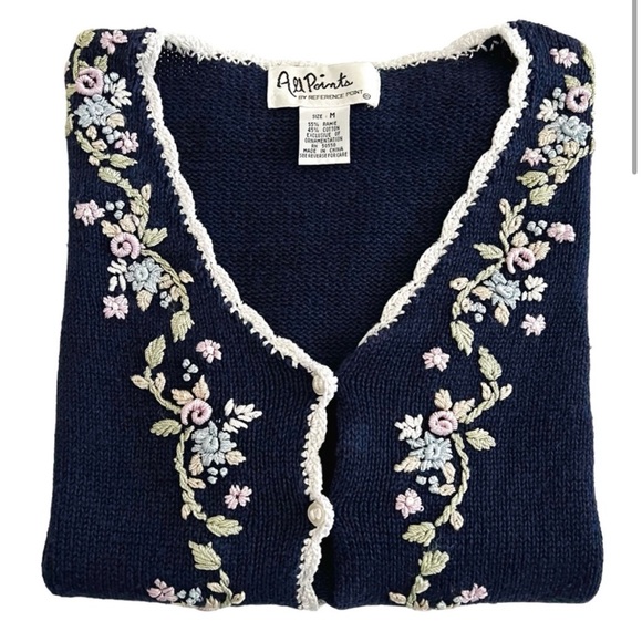 Vintage Embroidered Cardigan Sweater Top Cottagecore Coquette Floral medium - Picture 2 of 11